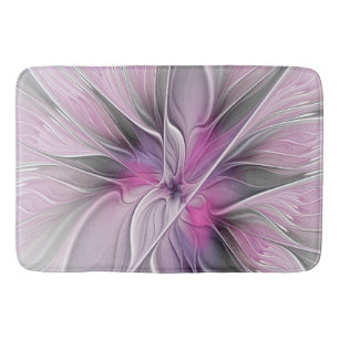 Tapis De Bain Floral Fractal moderne Fleur Abstraite rose gris