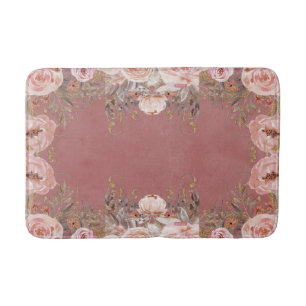 Tapis De Bain Floral Modern Vintage Cinnamon Rose Aquarelle