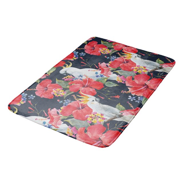 Tapis De Bain Floral Motif tropical Hibiscus Cockatoo (Angle)