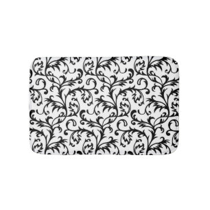 Tapis de bain floral noir et blanc de rouleau