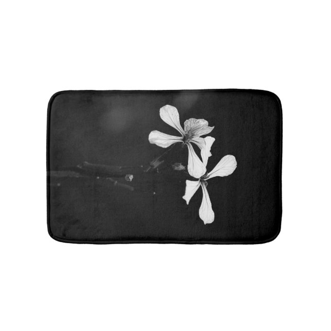 Tapis De Bain floral noir et blanc minimal (Devant)