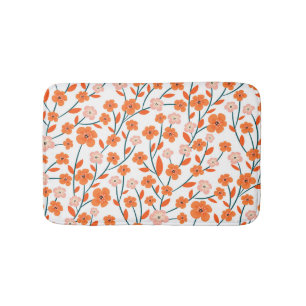 Tapis De Bain Floral Orange Pastel Blanc sans couture