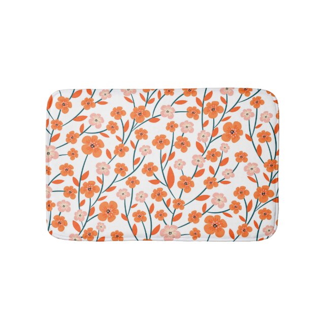 Tapis De Bain Floral Orange Pastel Blanc sans couture (Devant)