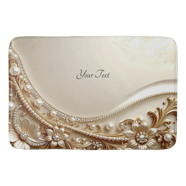 Tapis de bain floral orné élégant or (Devant)