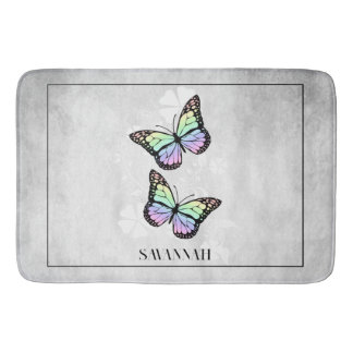 Tapis De Bain Floral papillon arc-en-ciel personnalisé