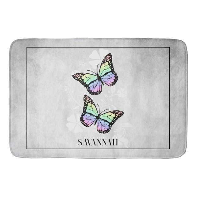Tapis De Bain Floral papillon arc-en-ciel personnalisé (Devant)