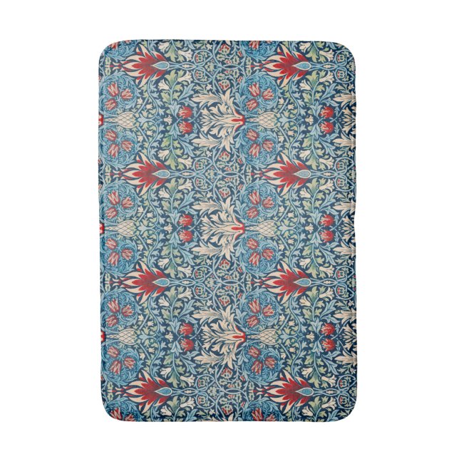 Tapis De Bain Floral pattern on green leaves blue background (Devant (Vertical))