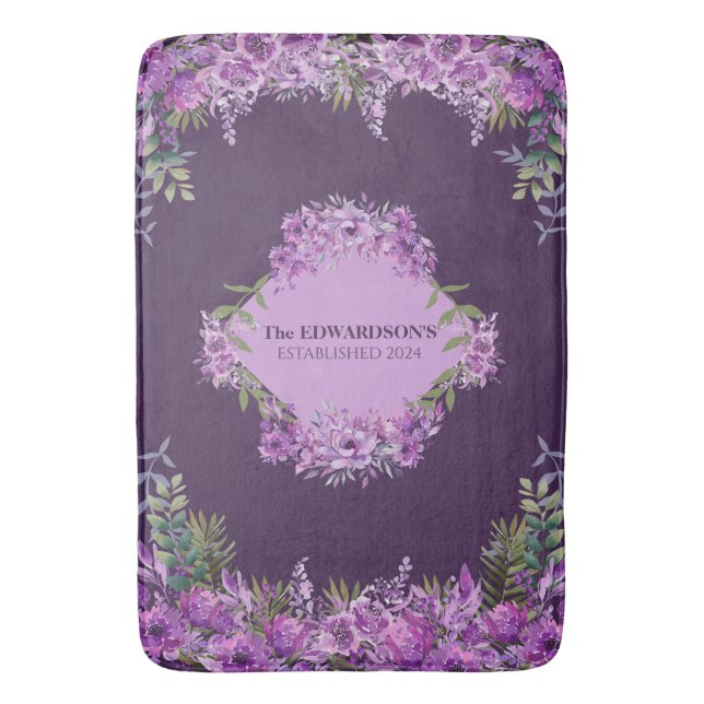 Tapis De Bain Floral pourpre et aubergine personnalisé (devant Vertical)