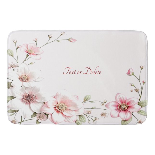 Tapis de bain floral rose blanc élégant (Devant)