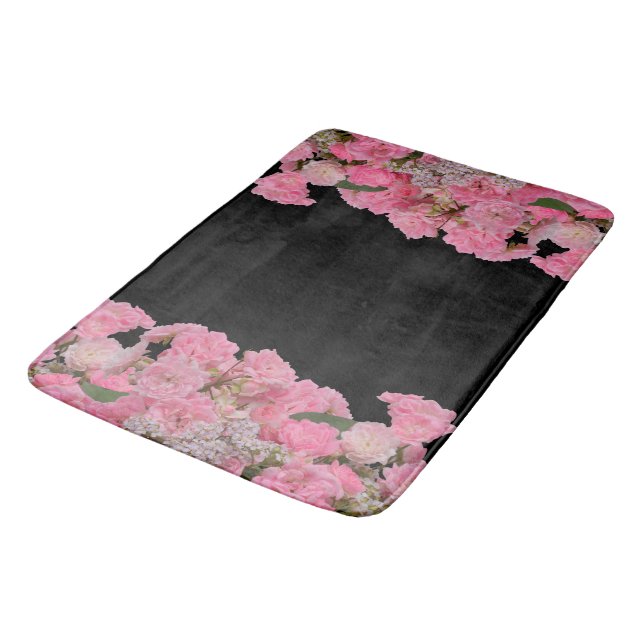 Tapis De Bain Floral rose Fleurs blanches noir Arrière - plan (Angle)