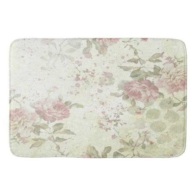 Tapis de bain floral rose rose shabby chic (Devant)