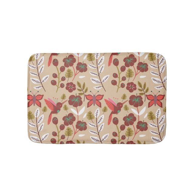 Tapis De Bain Floral seamless pattern flowers, birds, butterfly (Devant)