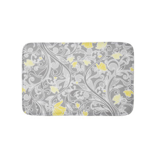 Tapis De Bain Floral tourbillonnant jaune et gris moderne