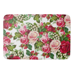 Tapis De Bain Floral vintage vert rouge-rose chic de pays