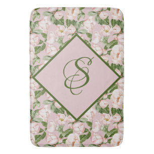 TAPIS DE BAIN FLORALE ROSE ET VERTE 