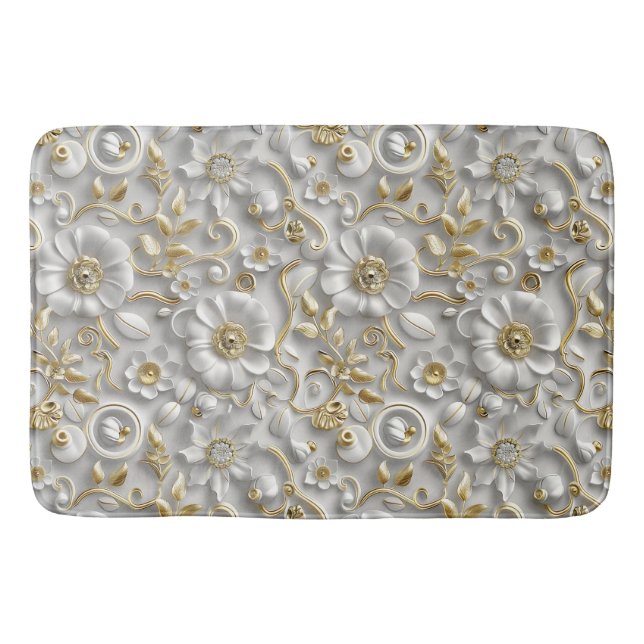 Tapis De Bain Flore 3D décorative en or blanc (Devant)