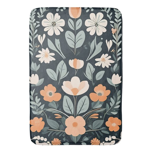 Tapis De Bain Flore bleu foncé Folk (devant Vertical)