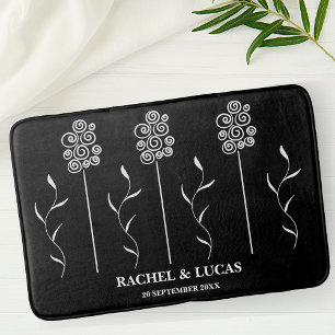 Tapis De Bain Flore de boue minimaliste noire et blanche