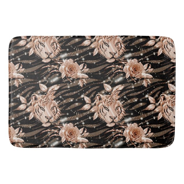 Tapis De Bain Flore de tigre d'or Rose noir (Devant)