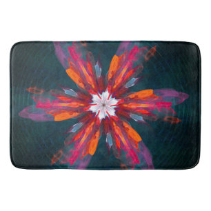 Tapis De Bain Flore Mandala Flowers Orange Red Blue Abstract