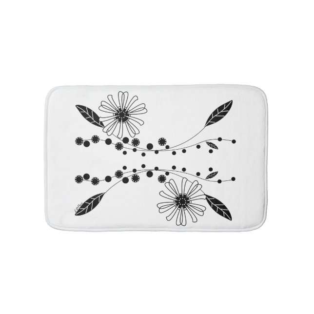 Tapis De Bain Flore noire et blanche (Devant)