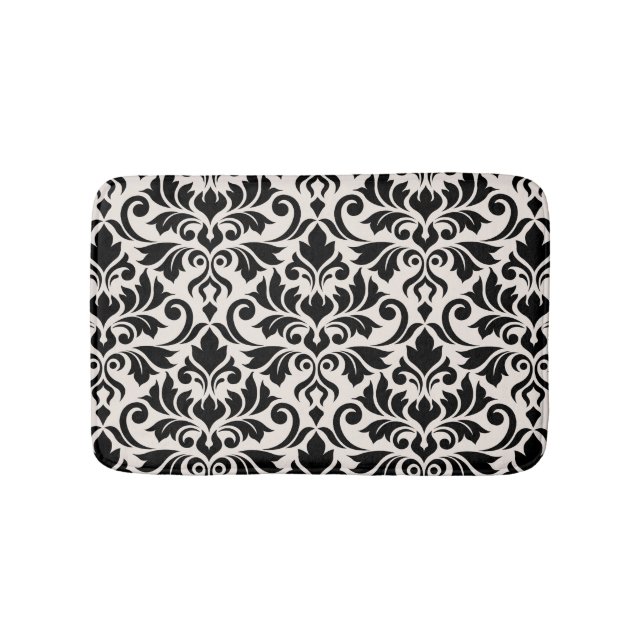 Tapis De Bain Flourish Damask Pattern Black on Cream (Devant)