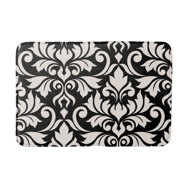 Tapis De Bain Flourissant Damask Art I Cream sur Black (Devant)