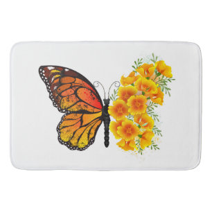 Tapis De Bain Flower Butterfly with Yellow California Poppy
