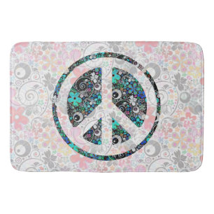 Tapis De Bain Flower Power Paix signe III + votre backgr. & idée