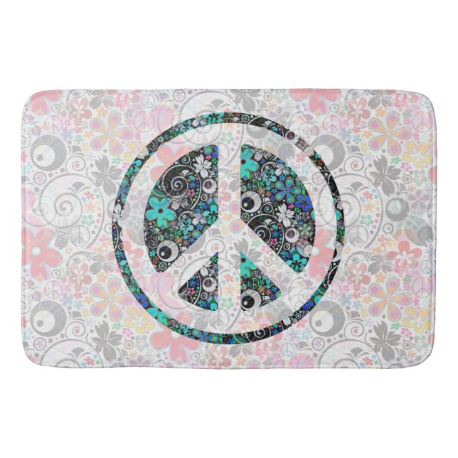 Tapis De Bain Flower Power Paix signe III + votre backgr. & idée (Devant)