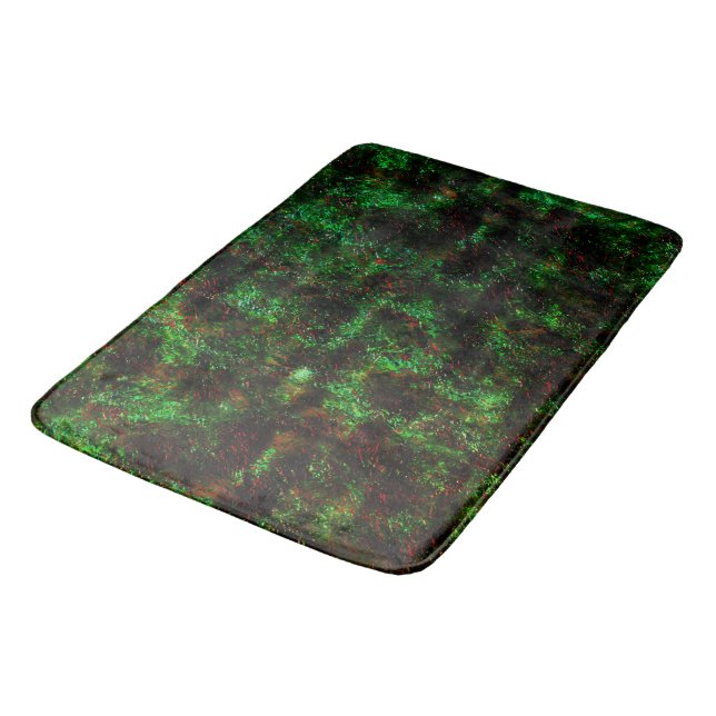 Tapis De Bain Fluctuation des taches sombres sur vert et rouge v (Angle)