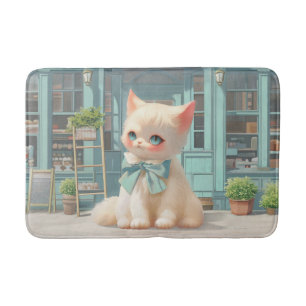 Tapis De Bain Fluffy Kitten avec Blue Bow à la pâtisserie