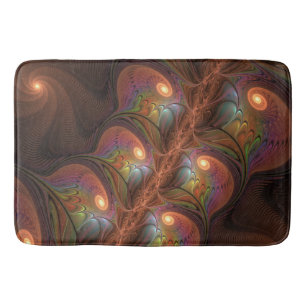 Tapis De Bain Fluorescent coloré Abstrait Trippy Brown Fractal