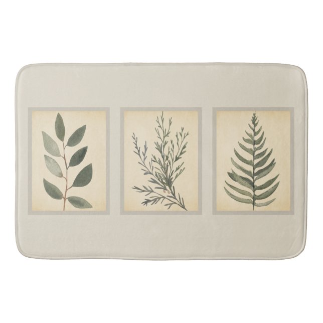 Tapis De Bain Foliage encadré Neutre Beige Mat (Devant)
