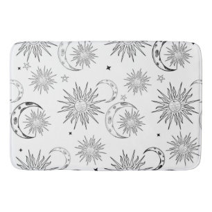Tapis De Bain Folie noir et blanc Soleil Lune et Étoiles