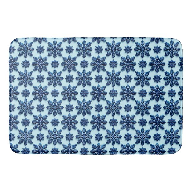 Tapis De Bain Fond à motif flocon de neige bleu (Devant)
