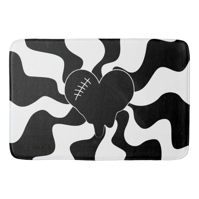 Tapis De Bain Fonte cardiaque en noir et blanc (Devant)