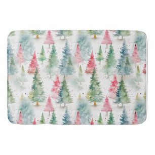 Tapis De Bain Forêt, arbres de pin verts rouges de vacances
