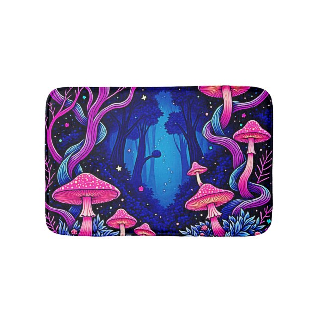 Tapis De Bain Forêt d'art de champignons roses néon (Devant)