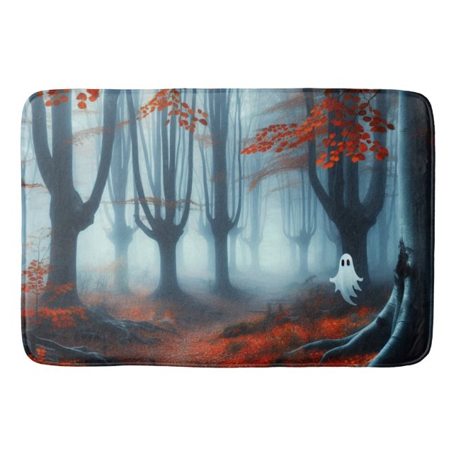Tapis De Bain Forêts éffrayantes d'automne avec un fantôme (Devant)