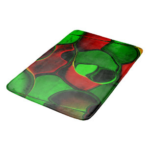 Tapis De Bain Formes déformées et étranges, couleurs rouge et ve