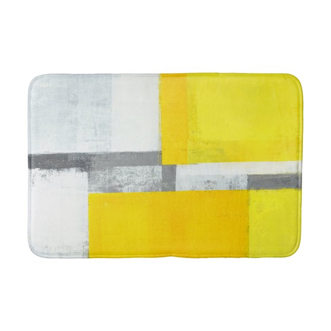 Tapis De Bain "Fort" art abstrait gris et jaune (Devant)