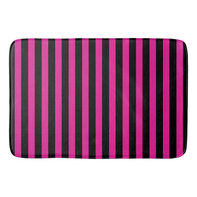Tapis De Bain Fouchsia et bandes de bonbons noirs (Devant)