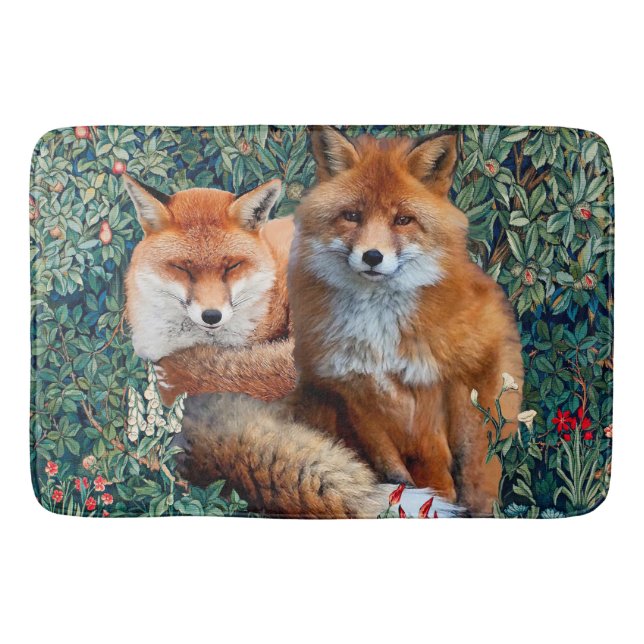 TAPIS DE BAIN FOXES ROUGES PARMI LA VERDURE, LE FOLIAGE ET LES F (Devant)