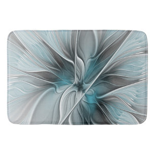 Tapis De Bain Fractal Floral Moderne Abstrait Fleur Bleu Gris