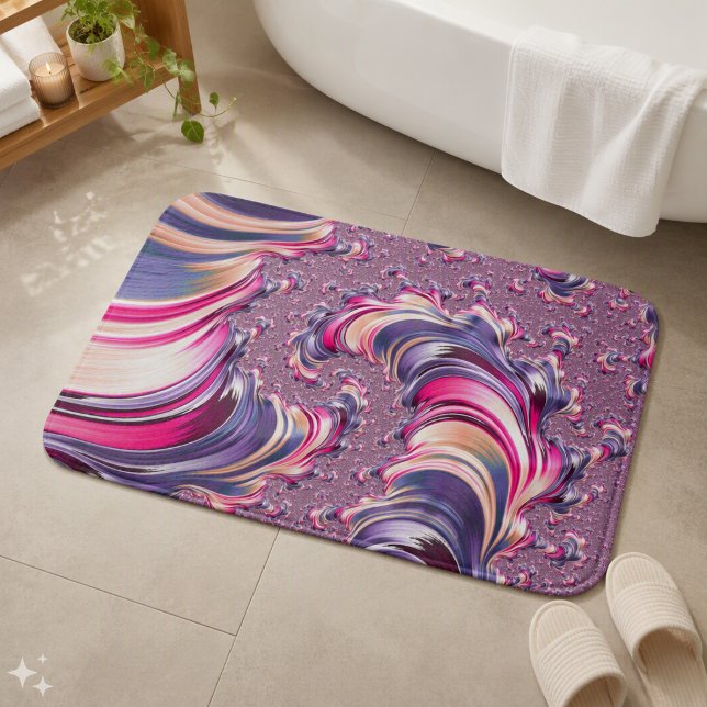 Tapis De Bain Fractale en spirale rose violet abstrait (Créateur téléchargé)