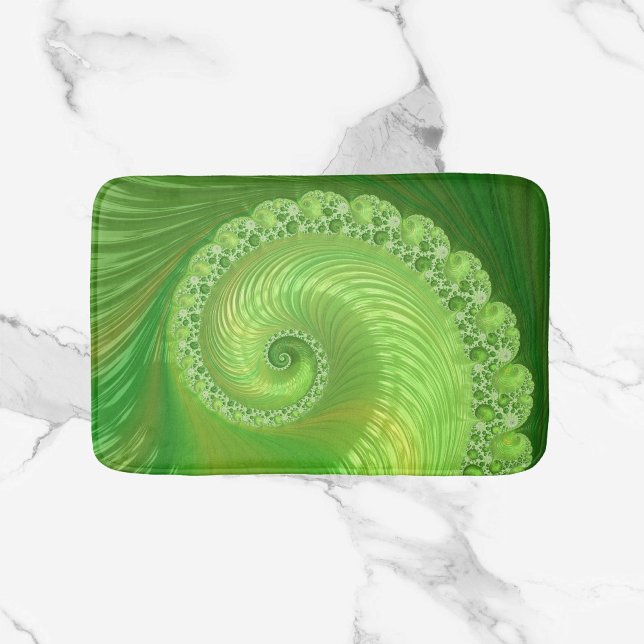 Tapis De Bain Fractale en spirale verte abstraite (Créateur téléchargé)