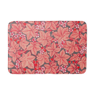 Tapis De Bain Fraises et Feuilles Art Nouveau, Coral Orange