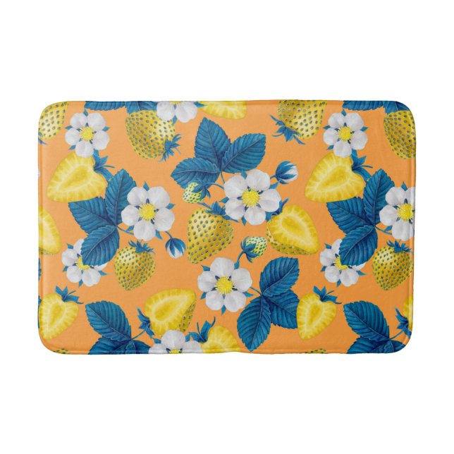 Tapis De Bain Fraises jaunes sur orange (Devant)