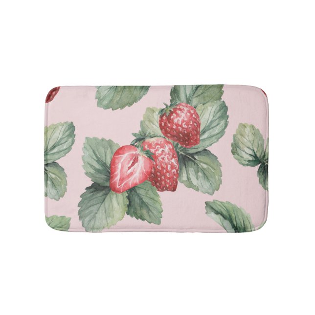 Tapis De Bain Fraises mûres d'été : Aquarelle rose (Devant)
